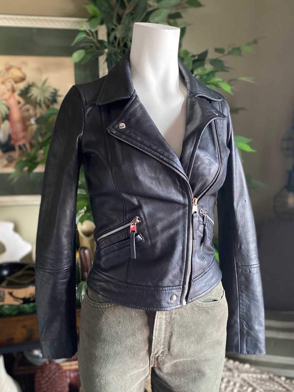 Zara Lamb Leather Black Leather Moto Jacket
